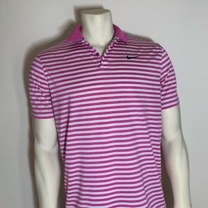 Nike Golf Dri-Fit Polo Shirt, Men's Sz. L Short Sleeve Pink/white Color